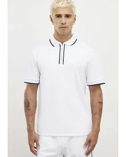 White Slim Fit Textured Zip Tipped Polo Shirt