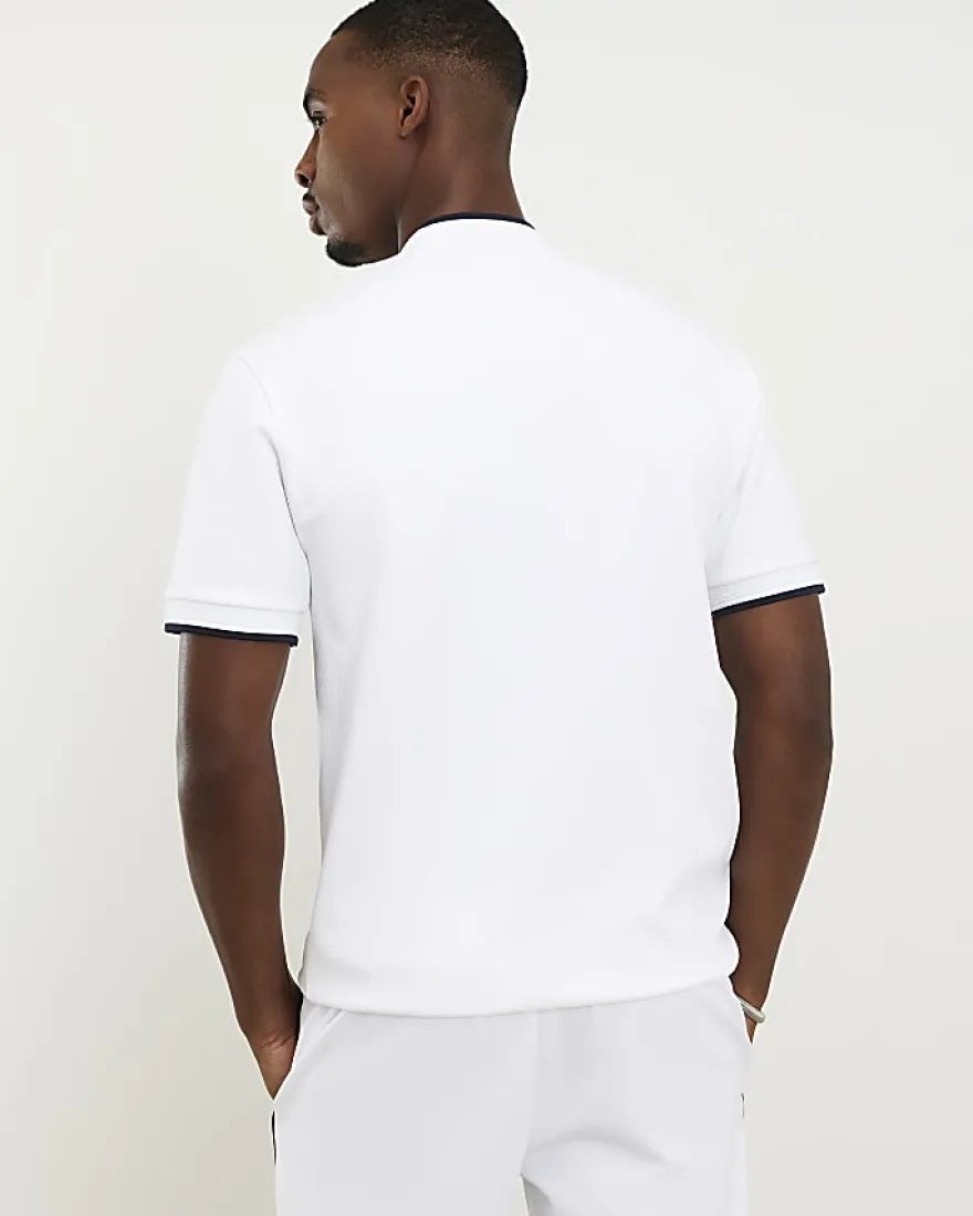White Slim Fit Tipped Baseball Polo Shirt