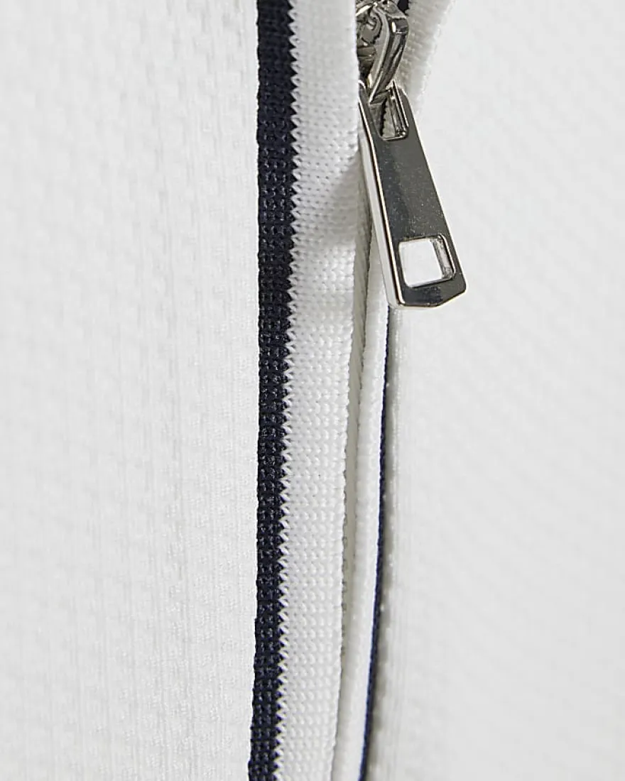 White Slim Fit Tipped Baseball Polo Shirt