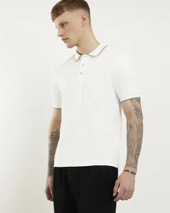 White Slim Fit Tipped Textured Polo Shirt
