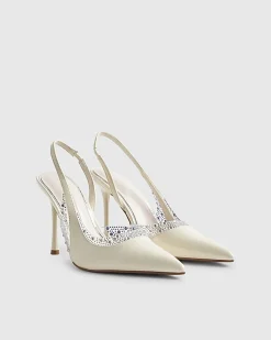 White Sparkle Slingback Perspex Court Heels