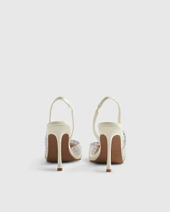 White Sparkle Slingback Perspex Court Heels