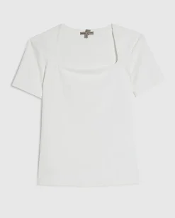 White Square Neck Fitted T-shirt