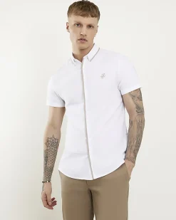 White Stretch Muscle Fit Tipped Shirt