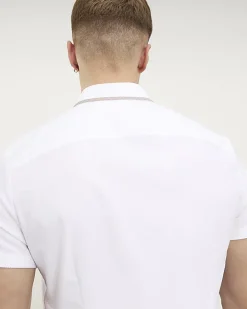 White Stretch Muscle Fit Tipped Shirt