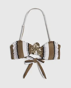 White Stripe Hardware Bandeau Bikini Top