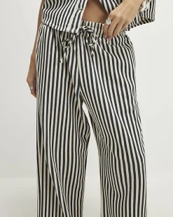 White Striped Drawstring Wide Leg Jeans