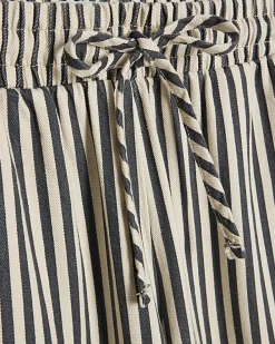 White Striped Drawstring Wide Leg Jeans