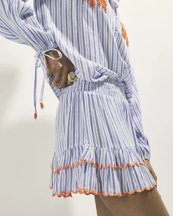White Striped Sequin Embellished Shorts