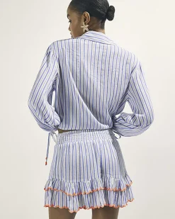 White Striped Sequin Embellished Shorts