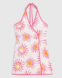 White Sun Print Halter Neck Playsuit