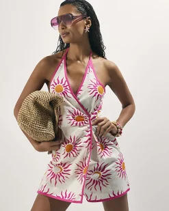 White Sun Print Halter Neck Playsuit