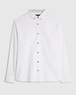White Textured Muscle Fit Long Sleeve Shirt