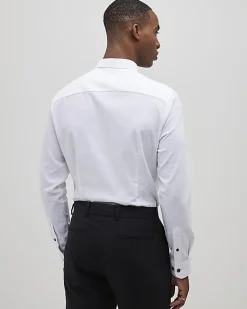 White Textured Muscle Fit Long Sleeve Shirt