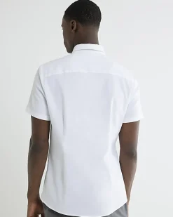 White Textured Muscle Fit Short Sleeve Shirt
