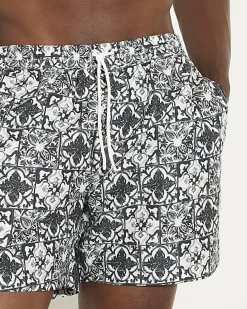 White Tile Print Swim Shorts