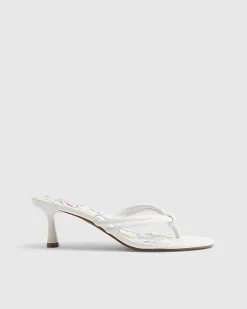 White Toe Thong Mid Heeled Sandals