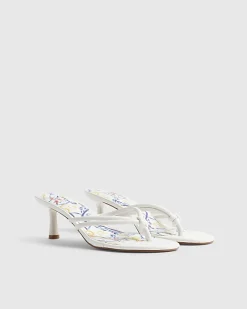 White Toe Thong Mid Heeled Sandals