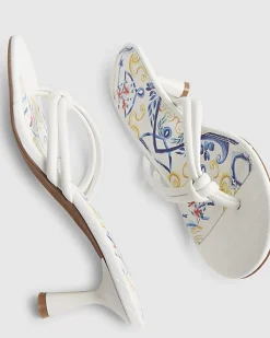 White Toe Thong Mid Heeled Sandals