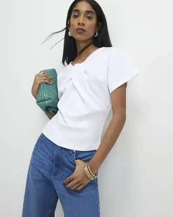 White Twist Front Top