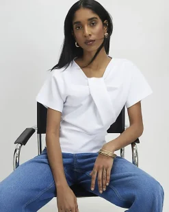 White Twist Front Top