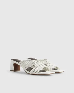 White Weave Block Heel Mule Sandals