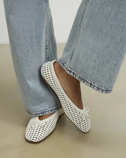 White Woven Flat Ballet Pumps