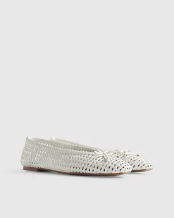 White Woven Flat Ballet Pumps