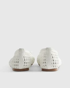 White Woven Flat Ballet Pumps