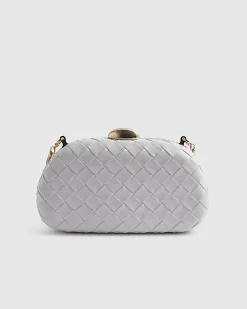 White Woven Hard Shell Clutch Bag