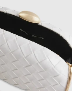 White Woven Hard Shell Clutch Bag