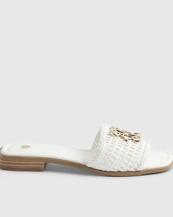 White Woven Mule Sandals