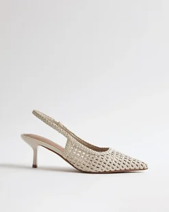 White Woven Slingback Court Heels