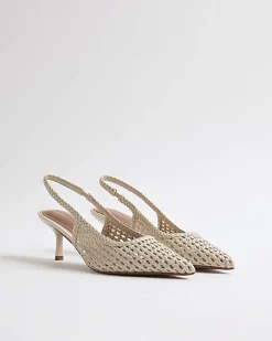 White Woven Slingback Court Heels