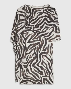 White Zebra Print Asymmetric Cape Dress