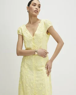 Yellow Boutique 3D Flower Midi Dress
