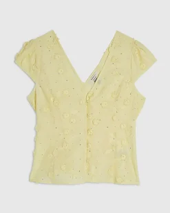 Yellow 3D Floral Embellished Blouse
