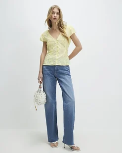 Yellow 3D Floral Embellished Blouse