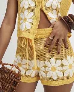 Yellow Daisy Crochet Shorts