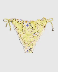 Yellow Daisy Print Broderie Bikini Bottoms