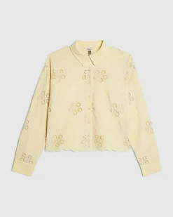 Yellow Embroidered Crochet Shirt