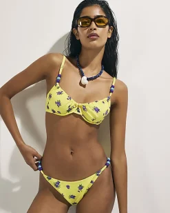 Yellow Floral Beaded Low Rise Bikini Bottoms