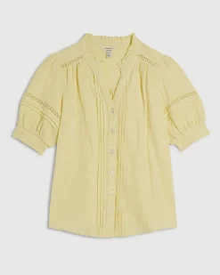 Yellow Frill Collar Pintuck Blouse