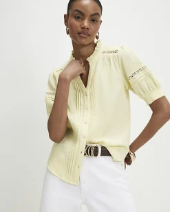 Yellow Frill Collar Pintuck Blouse