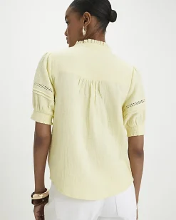 Yellow Frill Collar Pintuck Blouse