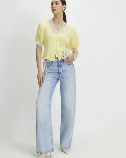 Yellow Lace Trim Blouse