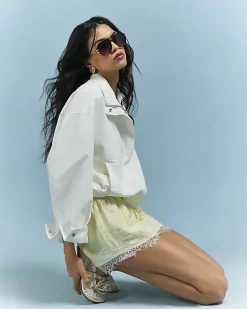 Yellow Lace Trim Shorts