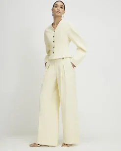 Yellow Linen Look Wide Leg Trousers