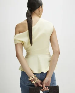 Yellow One Shoulder Drape Peplum Top
