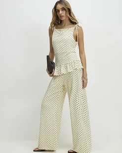 Yellow Polka Dot Frill Hem Tie Top